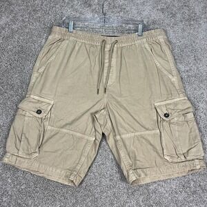 American Eagle Jogger Cargo Shorts Mens Large Khaki Tan‎ Drawstring Pocket NEW